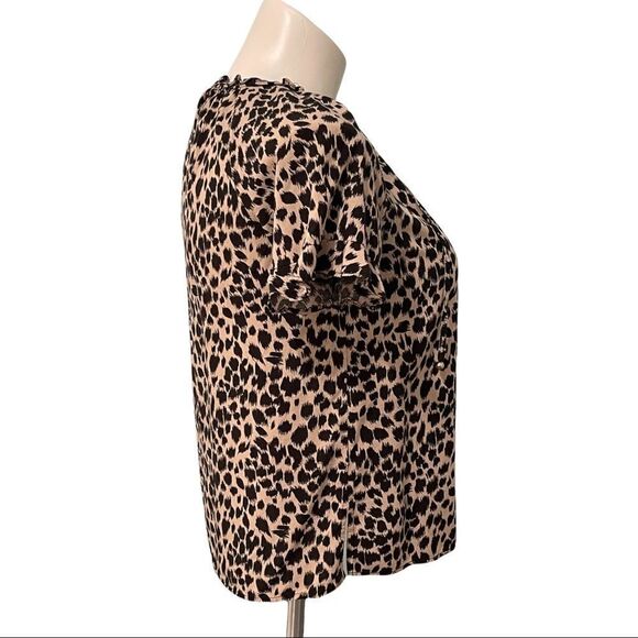 LIZ Claiborne Career Leopard Print V-Neck Ruffled‎ Detail Blouse Top S-Black/Tan - Picture 5 of 7